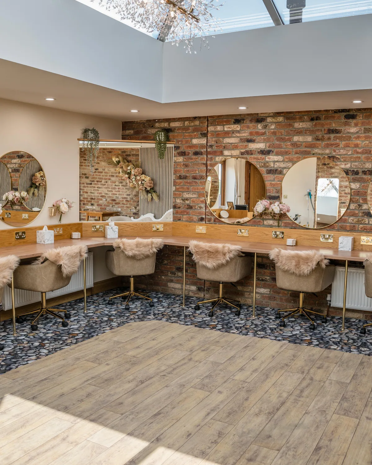 The illuminated Thief Hall makeup room ready for the wedding morning